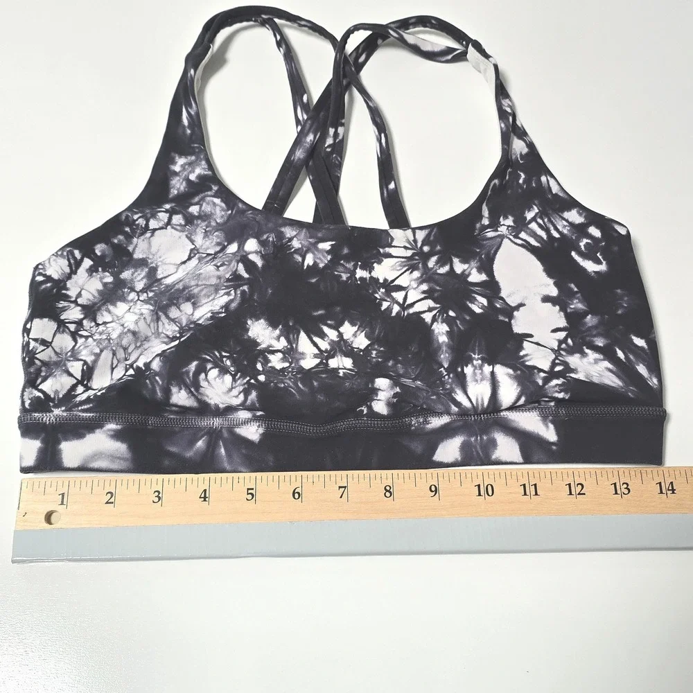 Lululemon Energy Bra Black White Tie Dye Marble Strappy Back Sports Bra Yoga‎